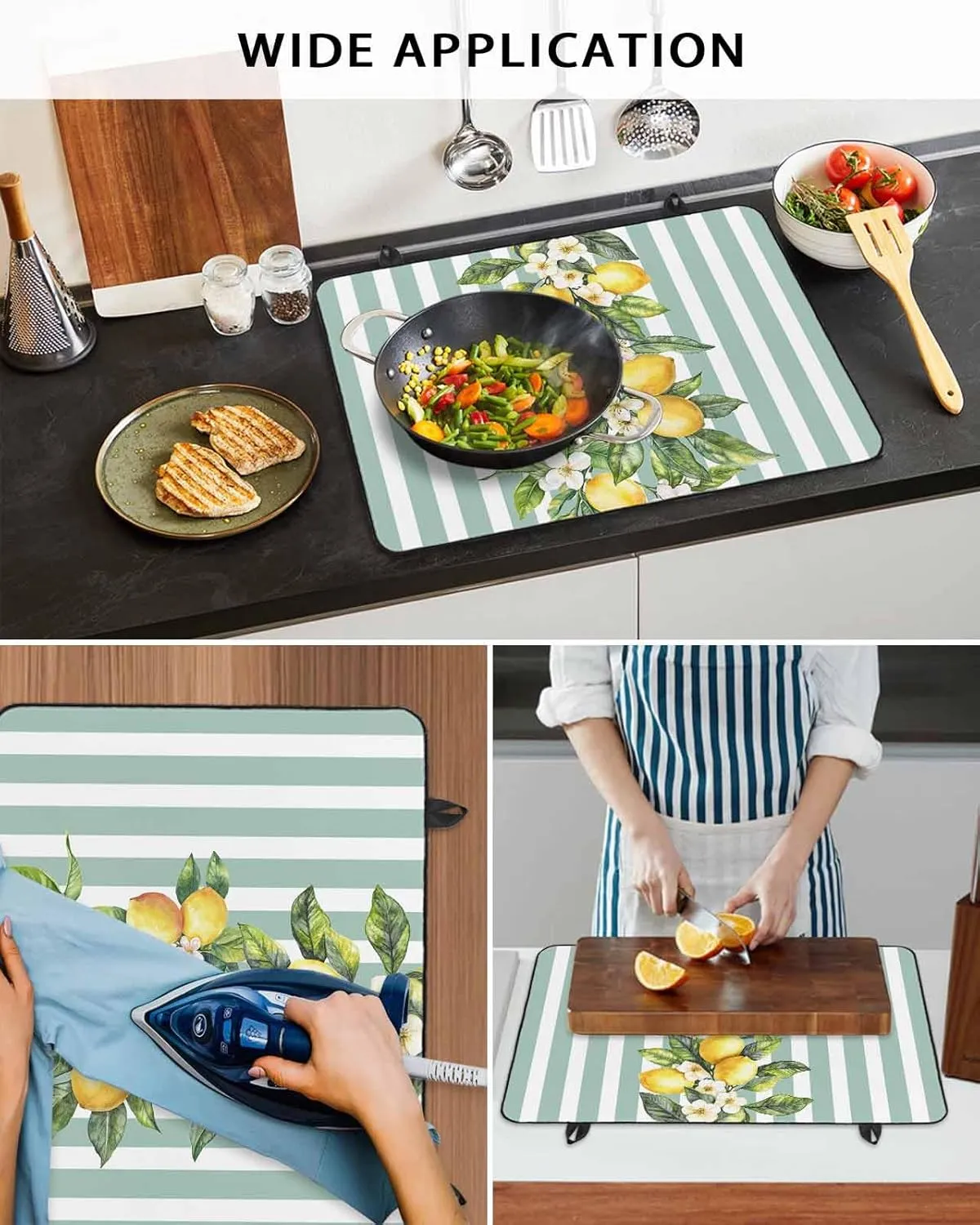 Stove Cover, Stove Top Covers for Electric Stove, Striped Vertical Bar Arrangement Lemon Large Cooktop Cover Protector Heat Foldable Rubber Anti-Slip Mat for Glass Stove Top 31"x24"
