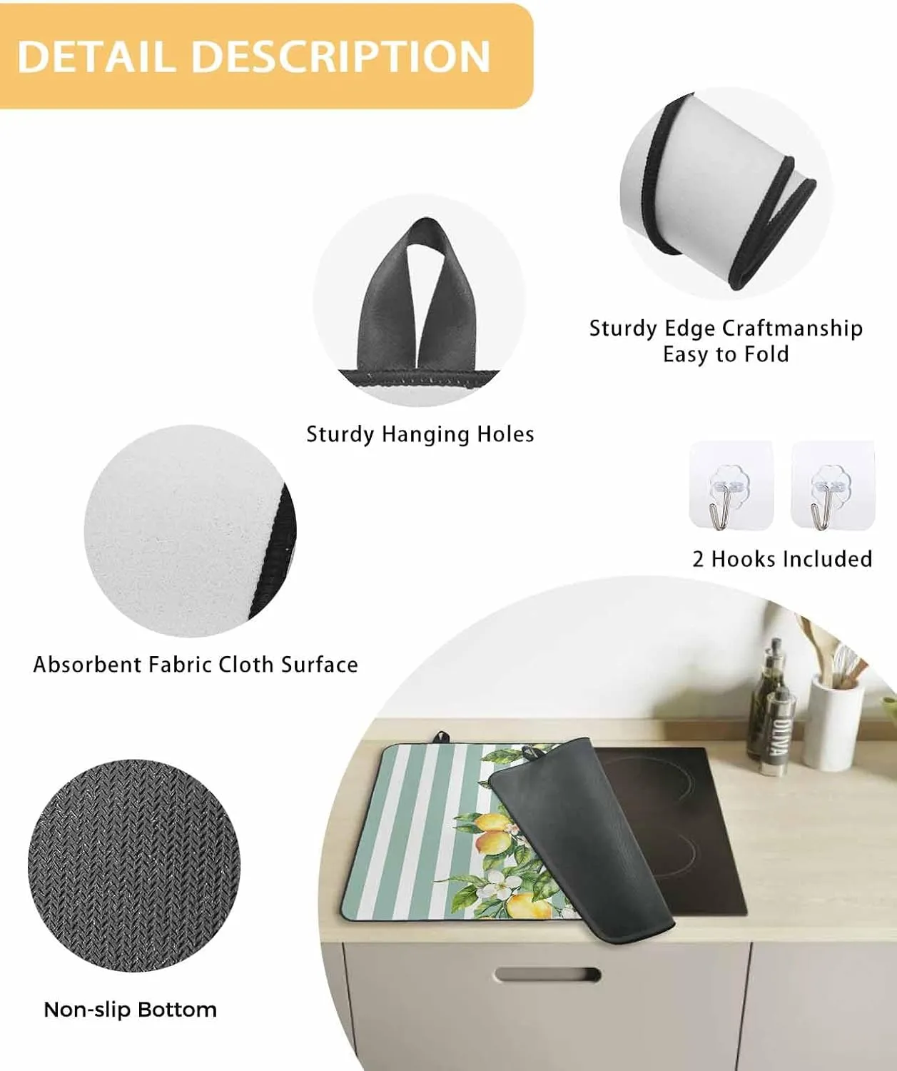 Stove Cover, Stove Top Covers for Electric Stove, Striped Vertical Bar Arrangement Lemon Large Cooktop Cover Protector Heat Foldable Rubber Anti-Slip Mat for Glass Stove Top 31"x24"