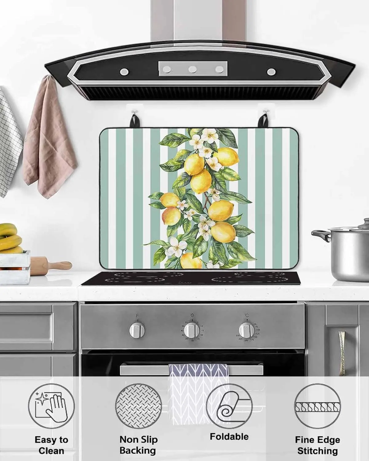 Stove Cover, Stove Top Covers for Electric Stove, Striped Vertical Bar Arrangement Lemon Large Cooktop Cover Protector Heat Foldable Rubber Anti-Slip Mat for Glass Stove Top 31"x24"