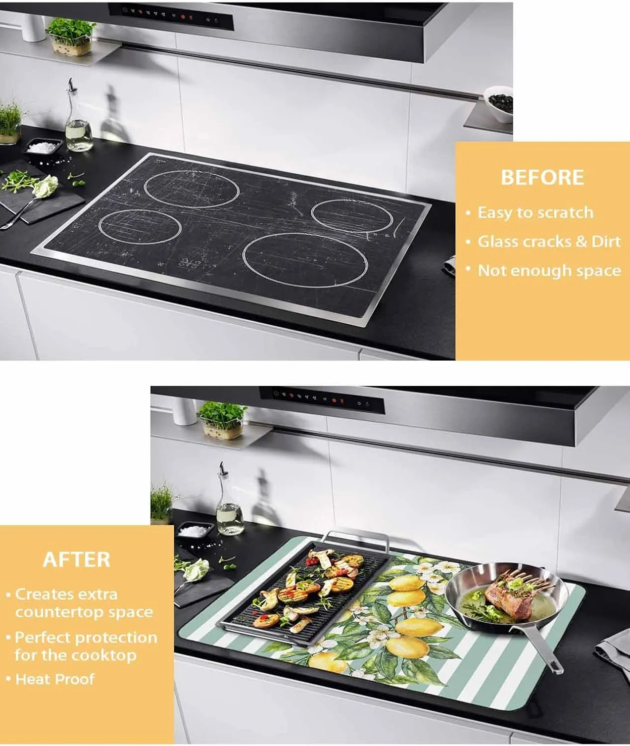 Stove Cover, Stove Top Covers for Electric Stove, Striped Vertical Bar Arrangement Lemon Large Cooktop Cover Protector Heat Foldable Rubber Anti-Slip Mat for Glass Stove Top 31"x24"