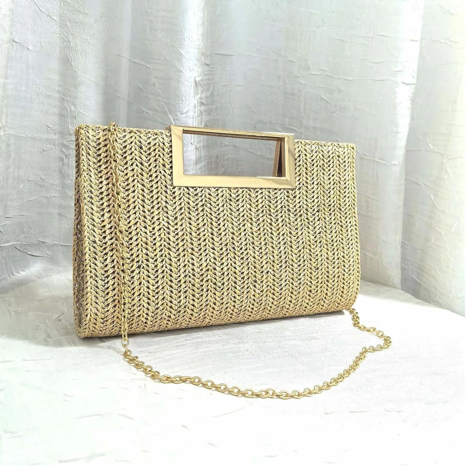 Straw Clutch for Women Summer Clutch Top Handle Straw Evening Bag Raffia Crossbody Purses Woven Beach Clutch