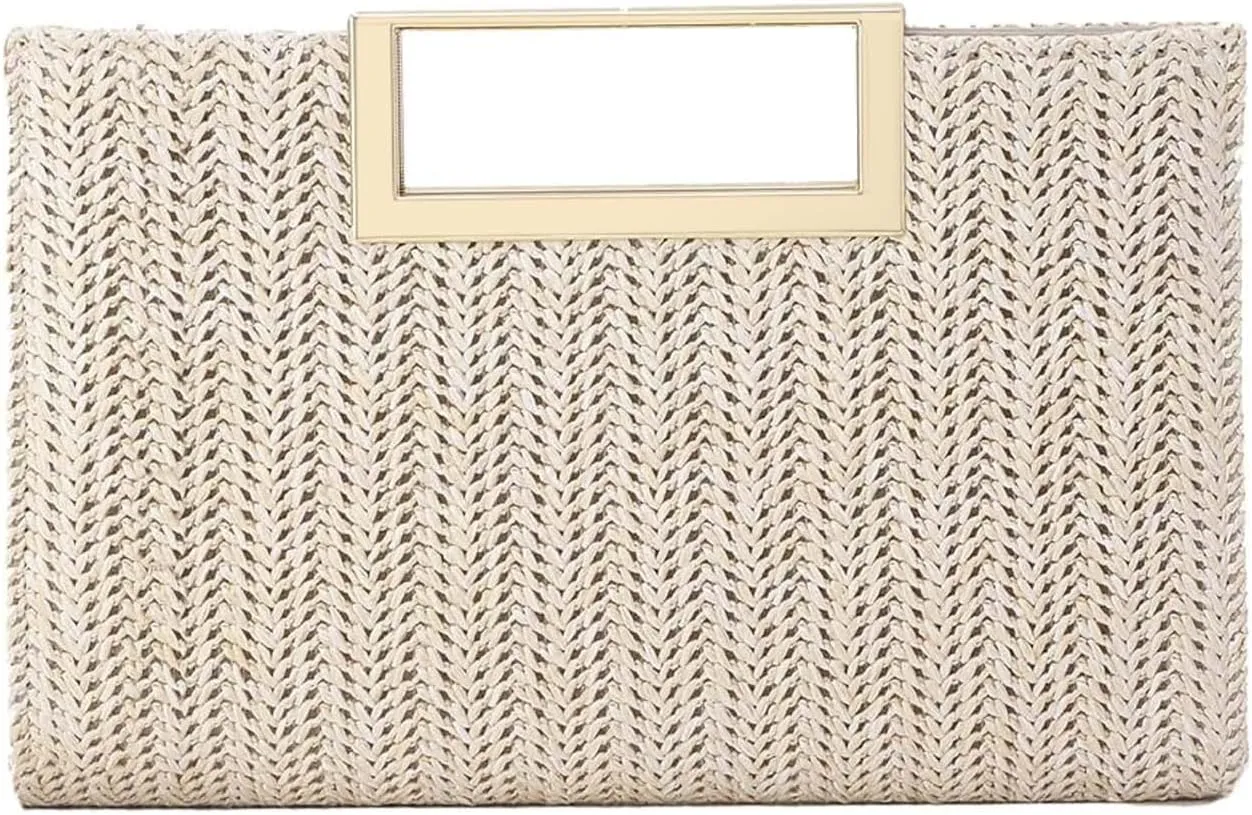 Straw Clutch for Women Summer Clutch Top Handle Straw Evening Bag Raffia Crossbody Purses Woven Beach Clutch