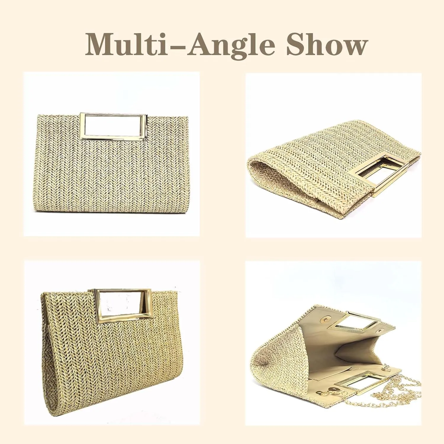 Straw Clutch for Women Summer Clutch Top Handle Straw Evening Bag Raffia Crossbody Purses Woven Beach Clutch