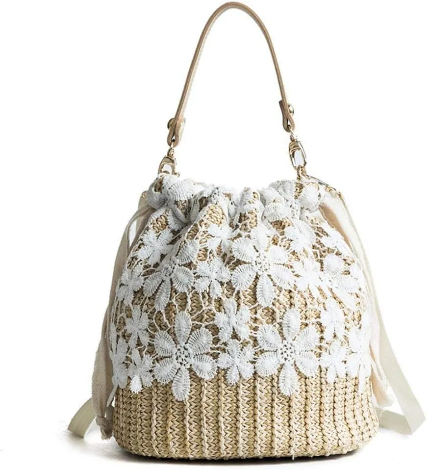 Straw Crossbody Bag, Women Beach Shoulder Summer Top Handle Crossbody Round Purse Ladies Woven Fashion Crochet