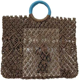 Straw handbag, summer beach bag, handmade straw rattan woven women's travel hollow flower handbag