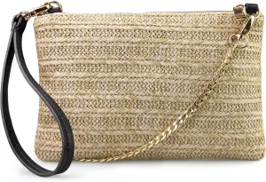Straw Zipper Small Cross body bag Wristlet Clutch Womens Purse