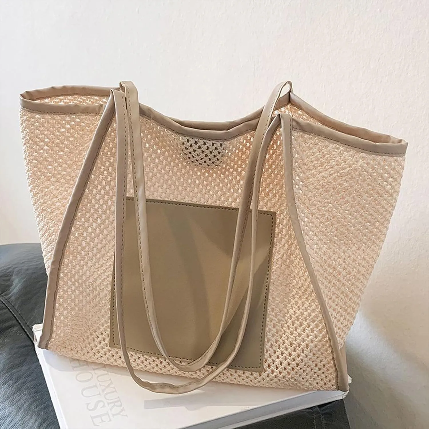 Stylish Beach Bag for Women Large Mesh Hollow Handbag Lightweight Perfect for Travel Pool Gym & Picnic