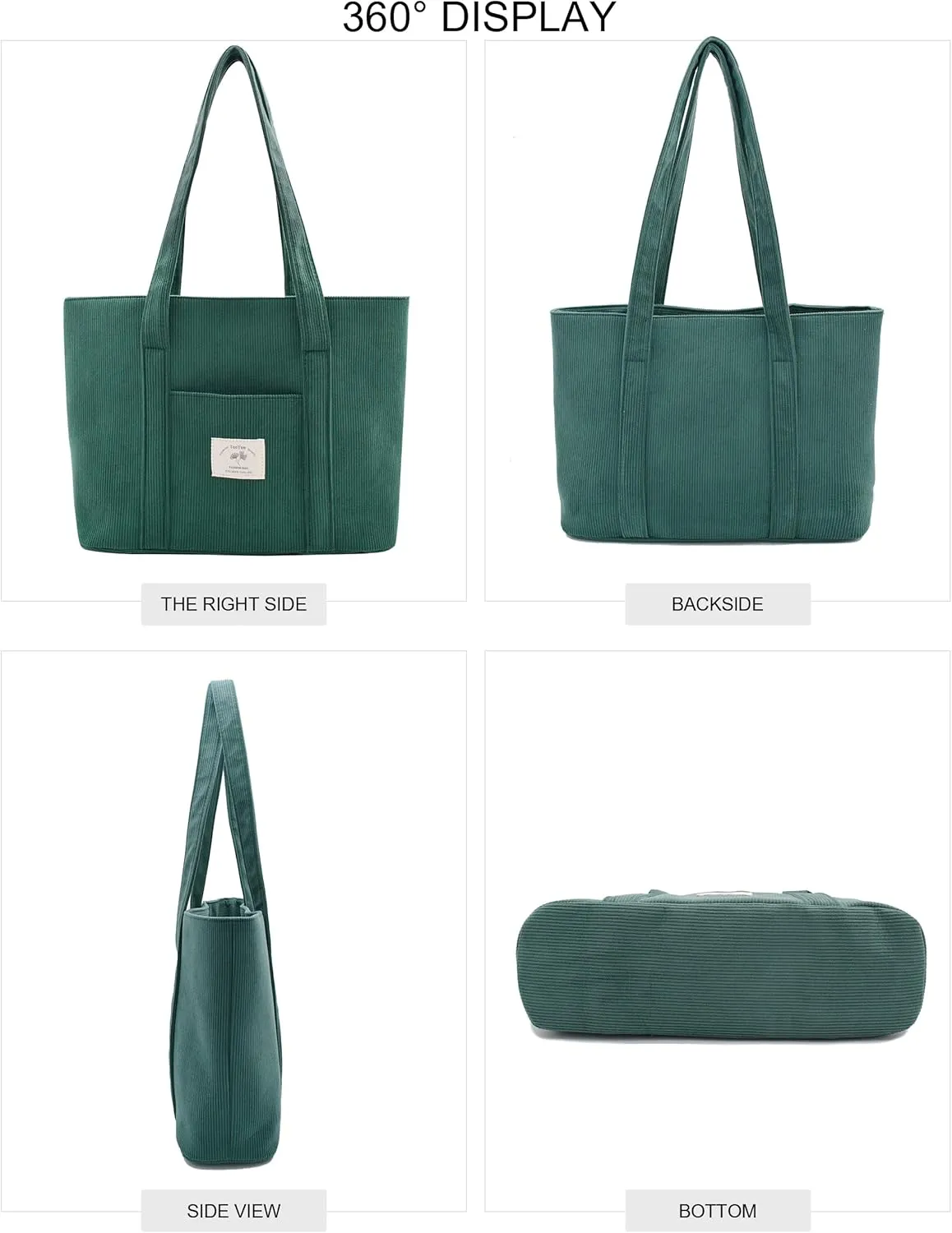 Stylish Corduroy Tote Bag for Women Large Zippered Shoulder Bag with Pockets Multipurpose Travel, Gym, Work & Beach Tote