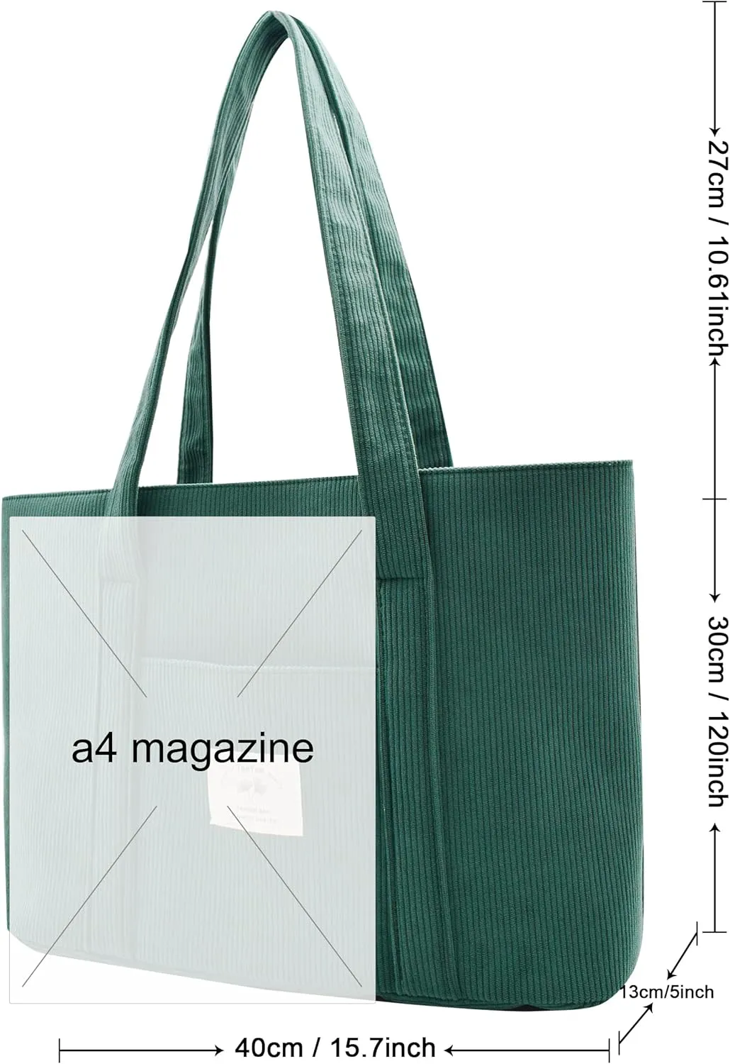 Stylish Corduroy Tote Bag for Women Large Zippered Shoulder Bag with Pockets Multipurpose Travel, Gym, Work & Beach Tote