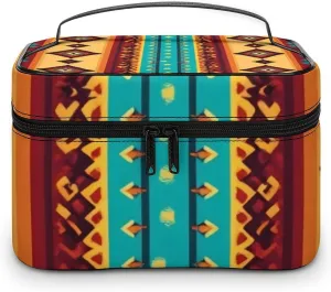 Stylish Cosmetic Bag for Women, Travel Toiletry Storage Bag with with Zipper Pouch Indiana Western Southwest Ethnic Tribal Navajo Makeup Organizer Case