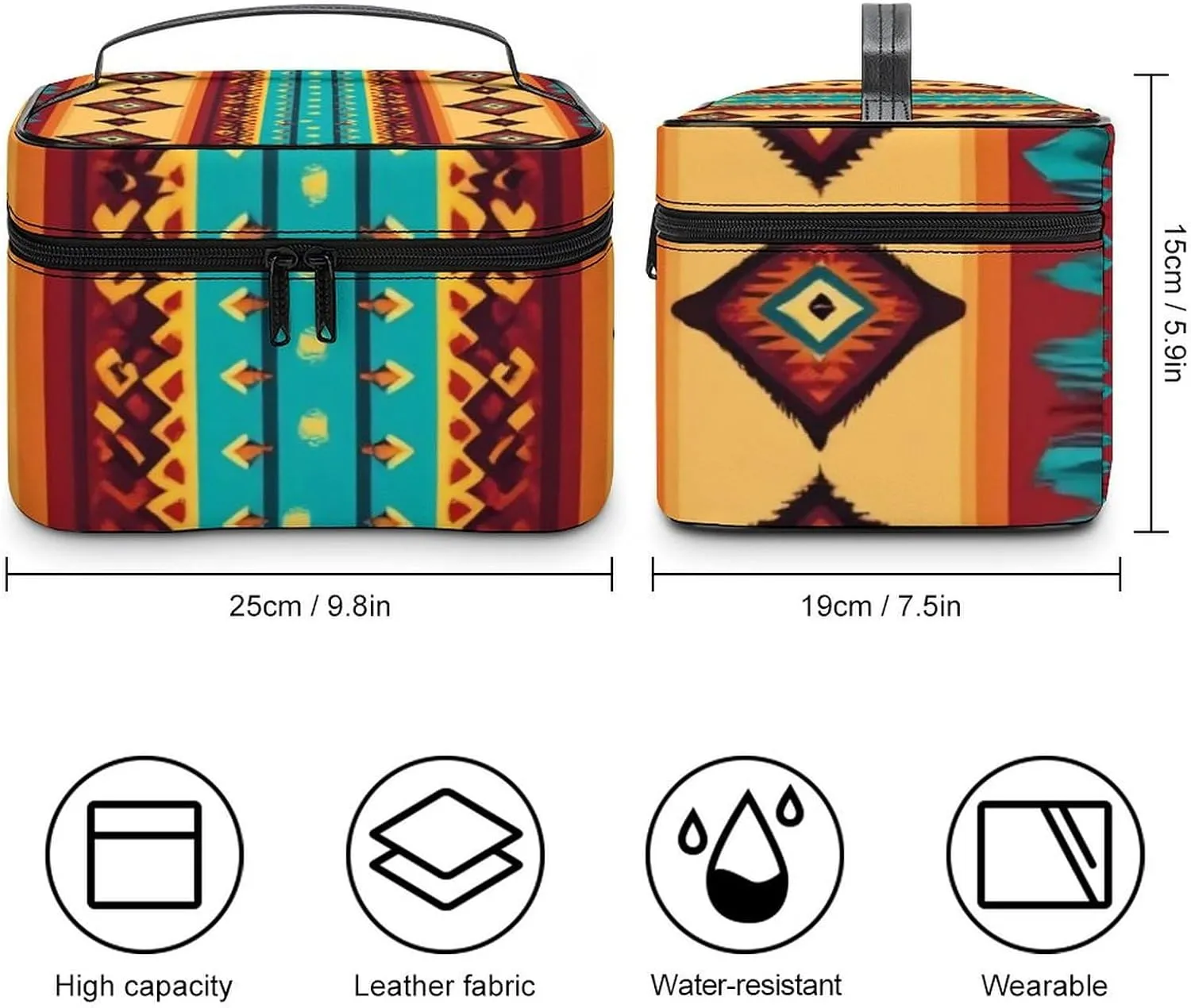 Stylish Cosmetic Bag for Women, Travel Toiletry Storage Bag with with Zipper Pouch Indiana Western Southwest Ethnic Tribal Navajo Makeup Organizer Case