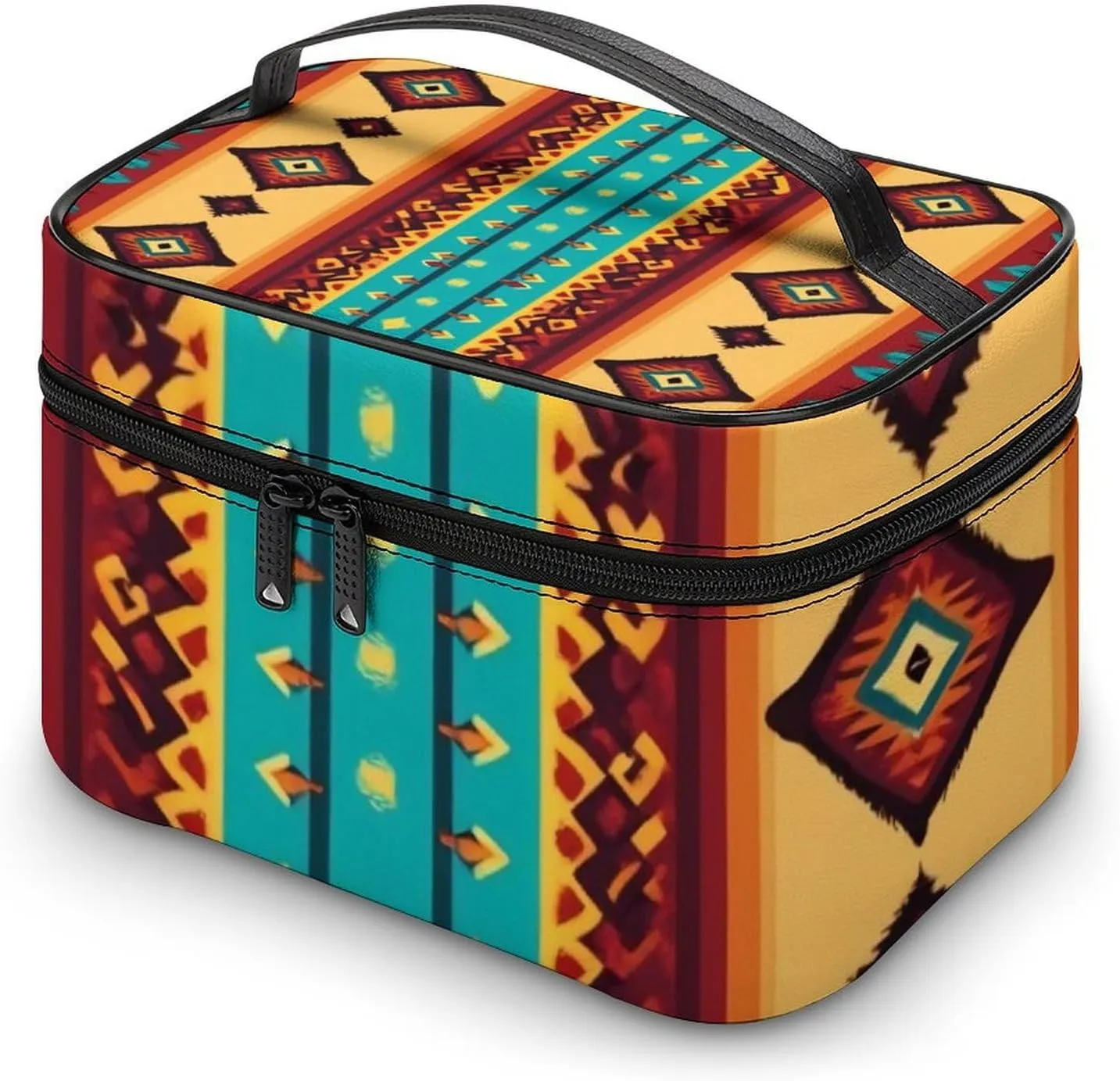 Stylish Cosmetic Bag for Women, Travel Toiletry Storage Bag with with Zipper Pouch Indiana Western Southwest Ethnic Tribal Navajo Makeup Organizer Case