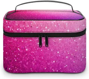 Stylish Cosmetic Bag for Women, Travel Toiletry Storage Bag with with Zipper Pouch Pink Glitter Pattern Makeup Organizer Case