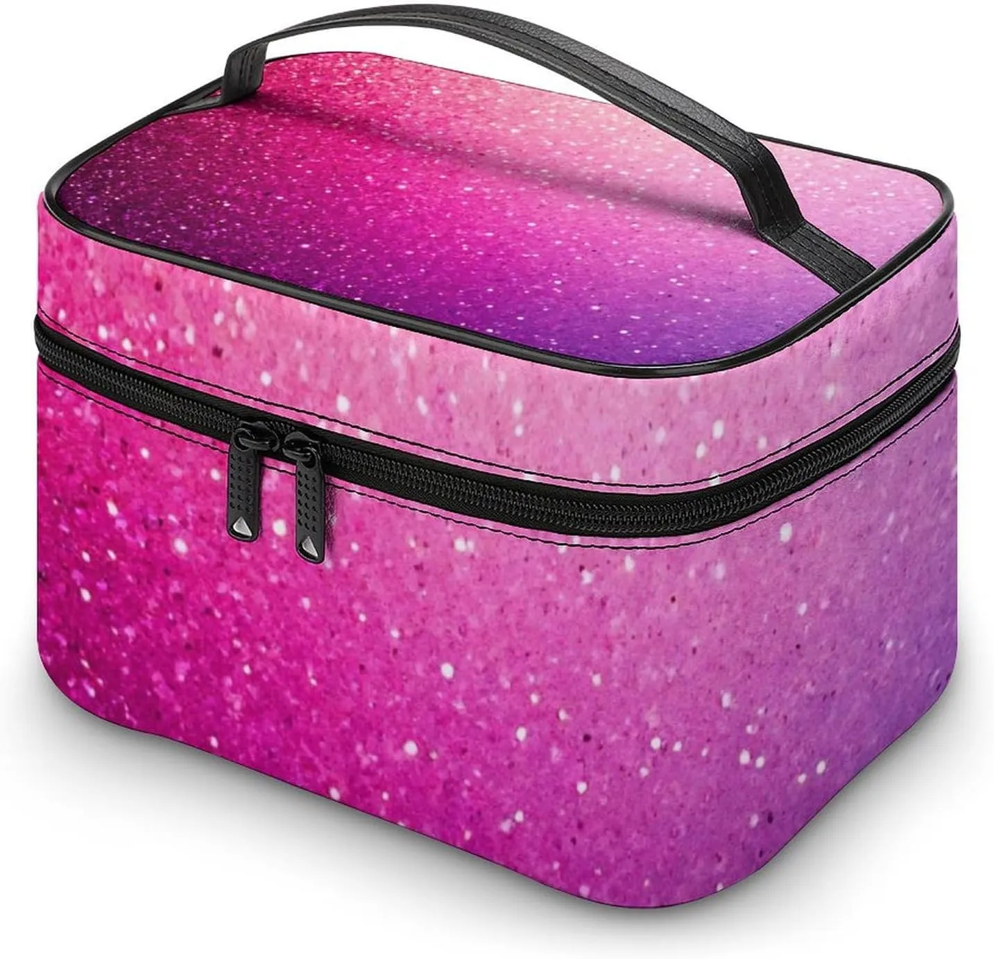 Stylish Cosmetic Bag for Women, Travel Toiletry Storage Bag with with Zipper Pouch Pink Glitter Pattern Makeup Organizer Case