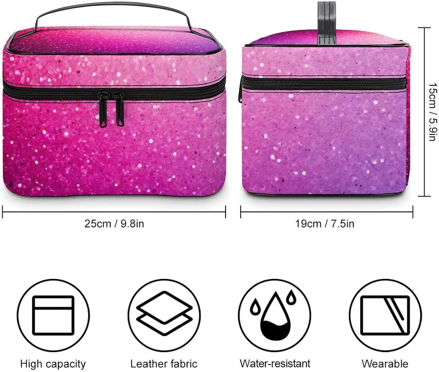 Stylish Cosmetic Bag for Women, Travel Toiletry Storage Bag with with Zipper Pouch Pink Glitter Pattern Makeup Organizer Case