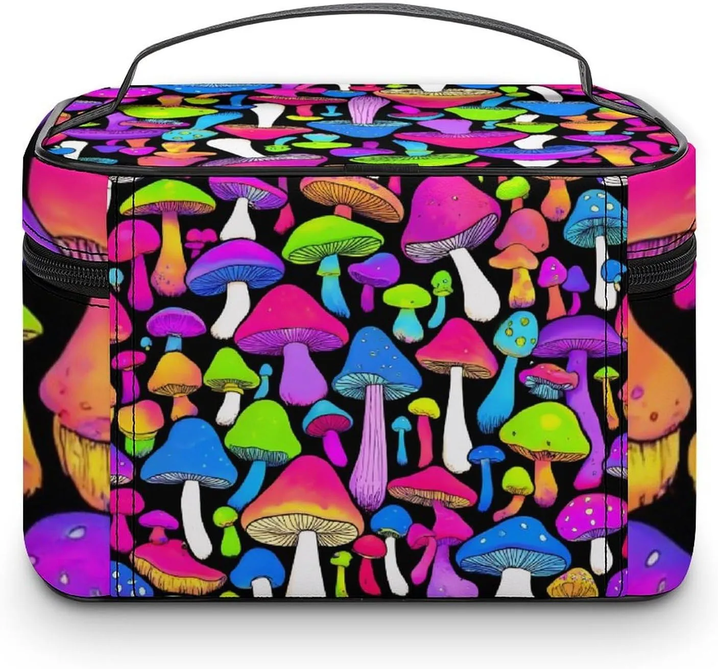 Stylish Cosmetic Bag for Women, Travel Toiletry Storage Bag with with Zipper Pouch Rainbow Colorful Neon Mushrooms Makeup Organizer Case