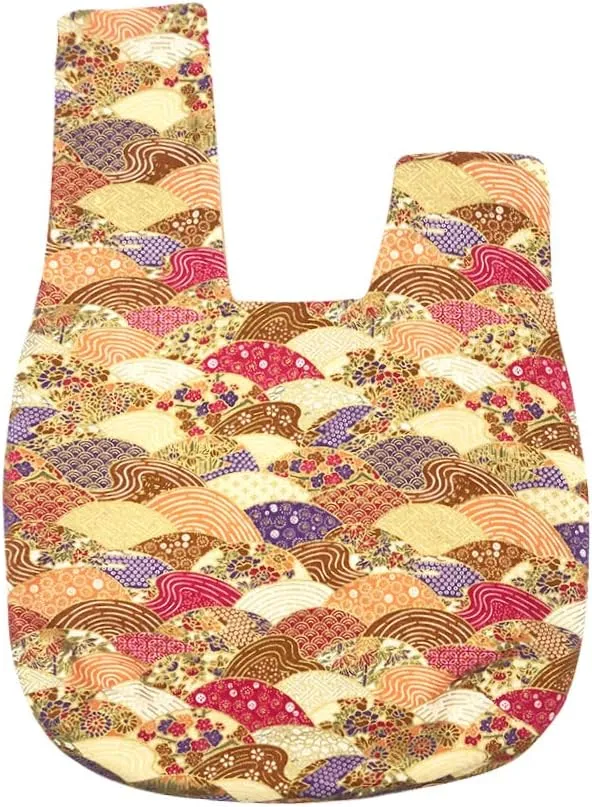 Stylish Cotton Japanese Pattern Wrist Bag Sleeve Knot Pouch Portable Canvas Tote Purse for Female, Women