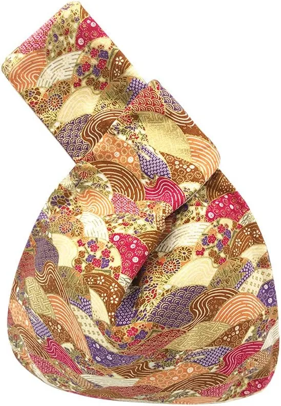 Stylish Cotton Japanese Pattern Wrist Bag Sleeve Knot Pouch Portable Canvas Tote Purse for Female, Women