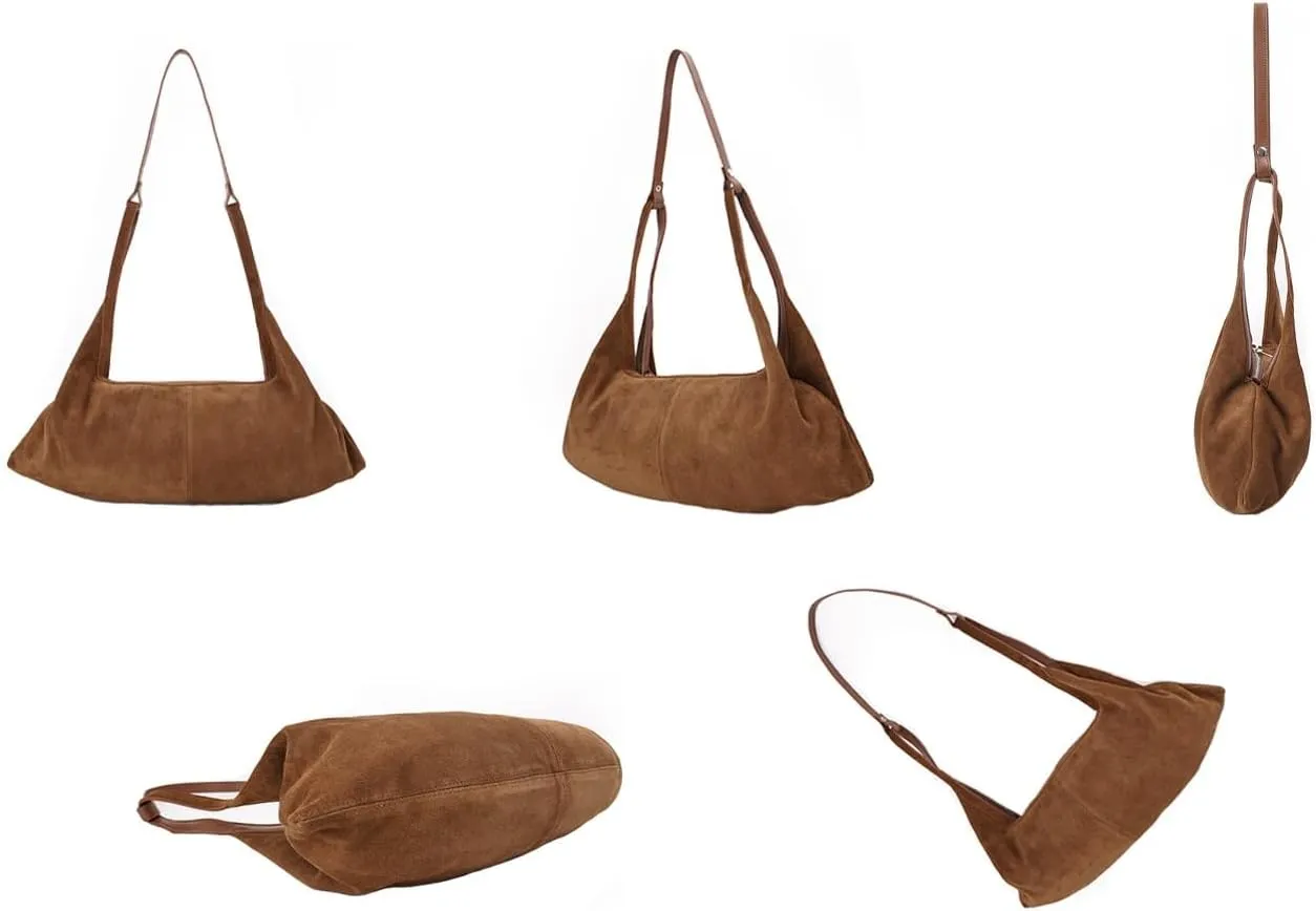 Stylish Suede Shoulder Bag Vegan Leather Purses and Handbags, Fall Classic Crescent Bag For Travel Work Shopping