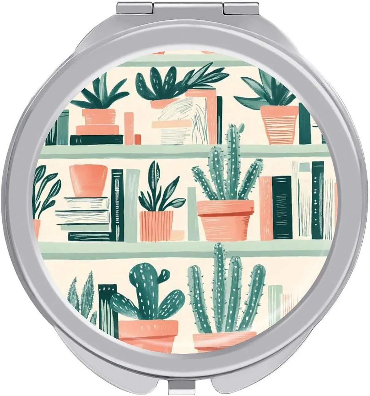 Succulents Potted Plants Books Compact Makeup Mirror Mini Foldable Cosmetic Mirror Portable Travel Mirror for Purse Pocket