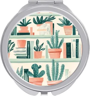 Succulents Potted Plants Books Compact Makeup Mirror Mini Foldable Cosmetic Mirror Portable Travel Mirror for Purse Pocket
