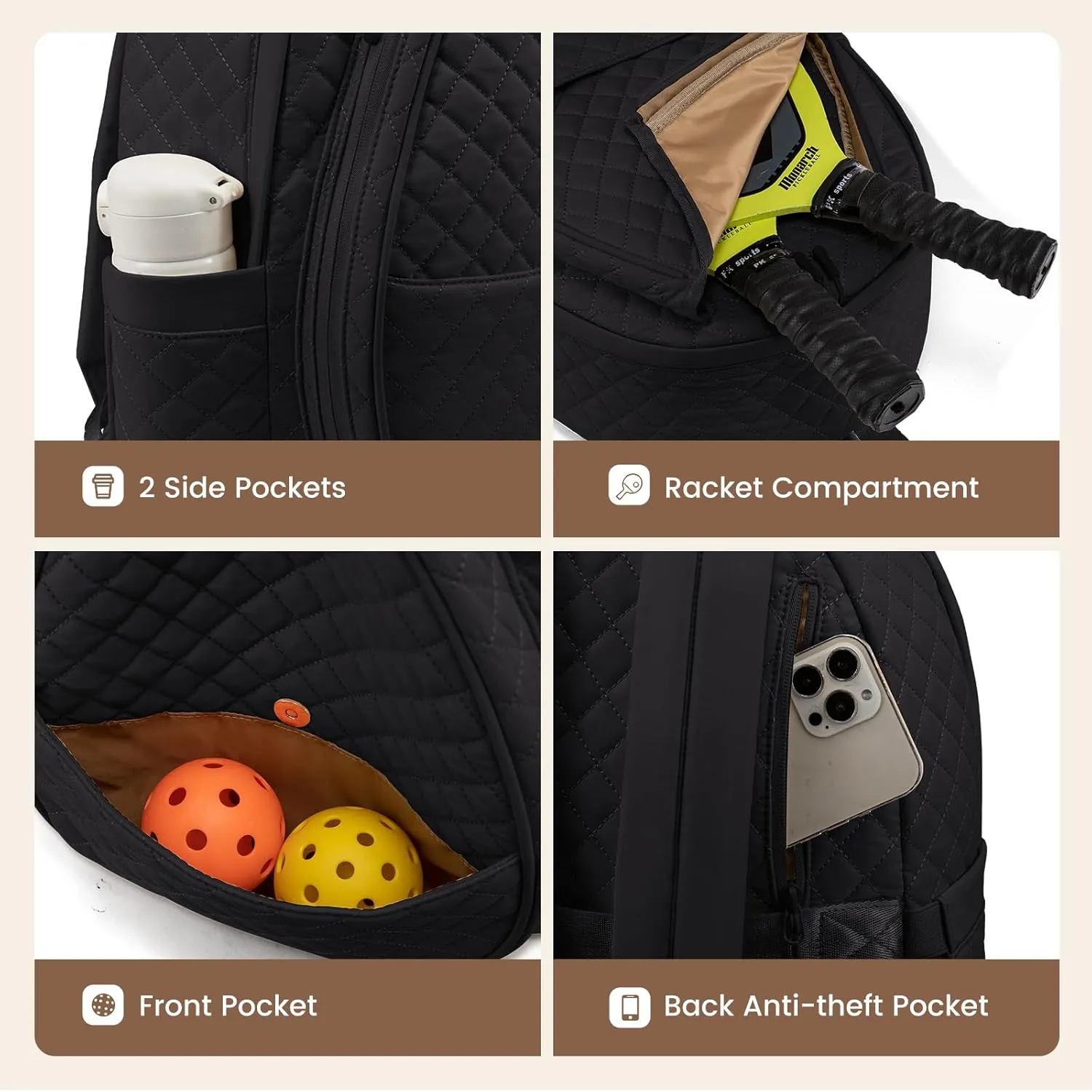 Sucipi Tennis Bags for Women, Quilted Tennis Racket Bag Backpack for Tennis Racquet, Pickleball Paddles, Badminton