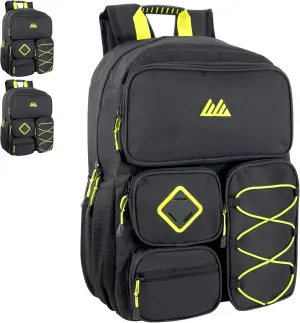 Summit Ridge (24 Pack) Wholesale 18 Inch Heavy Duty Multipocket Backpacks in Bulk for Homeless, Sports, Travel