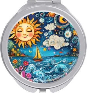Sun and Moon Face Compact Makeup Mirror Mini Foldable Cosmetic Mirror Portable Travel Mirror for Purse Pocket