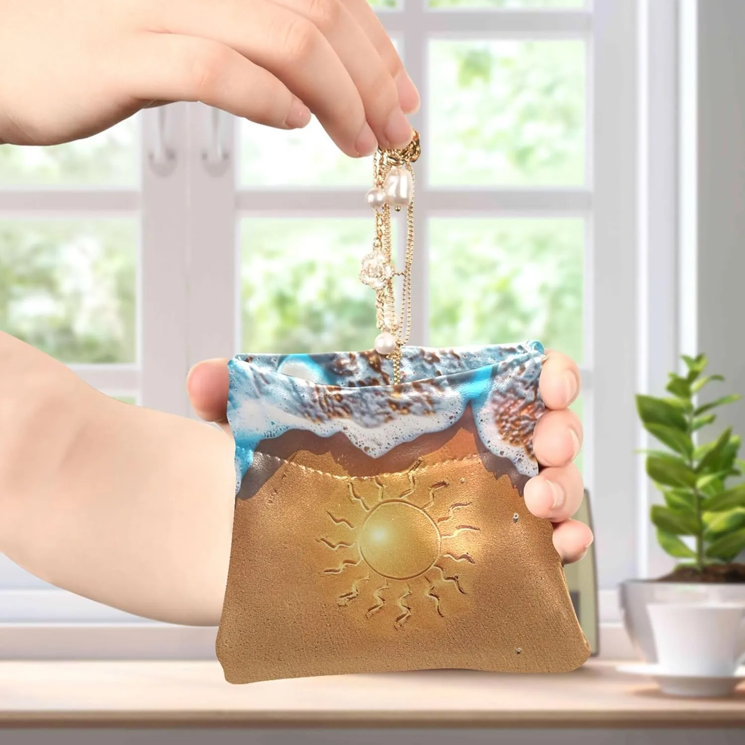 Sun Sand Exotic Summer Beach Coin Purse for Women Leather Animal Squeeze Girls Small Change Purse