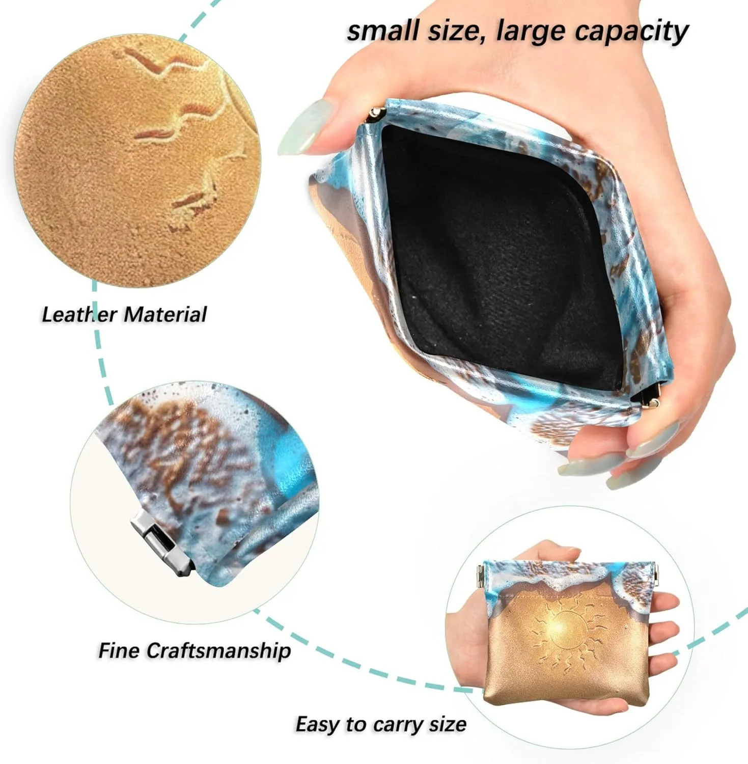 Sun Sand Exotic Summer Beach Coin Purse for Women Leather Animal Squeeze Girls Small Change Purse