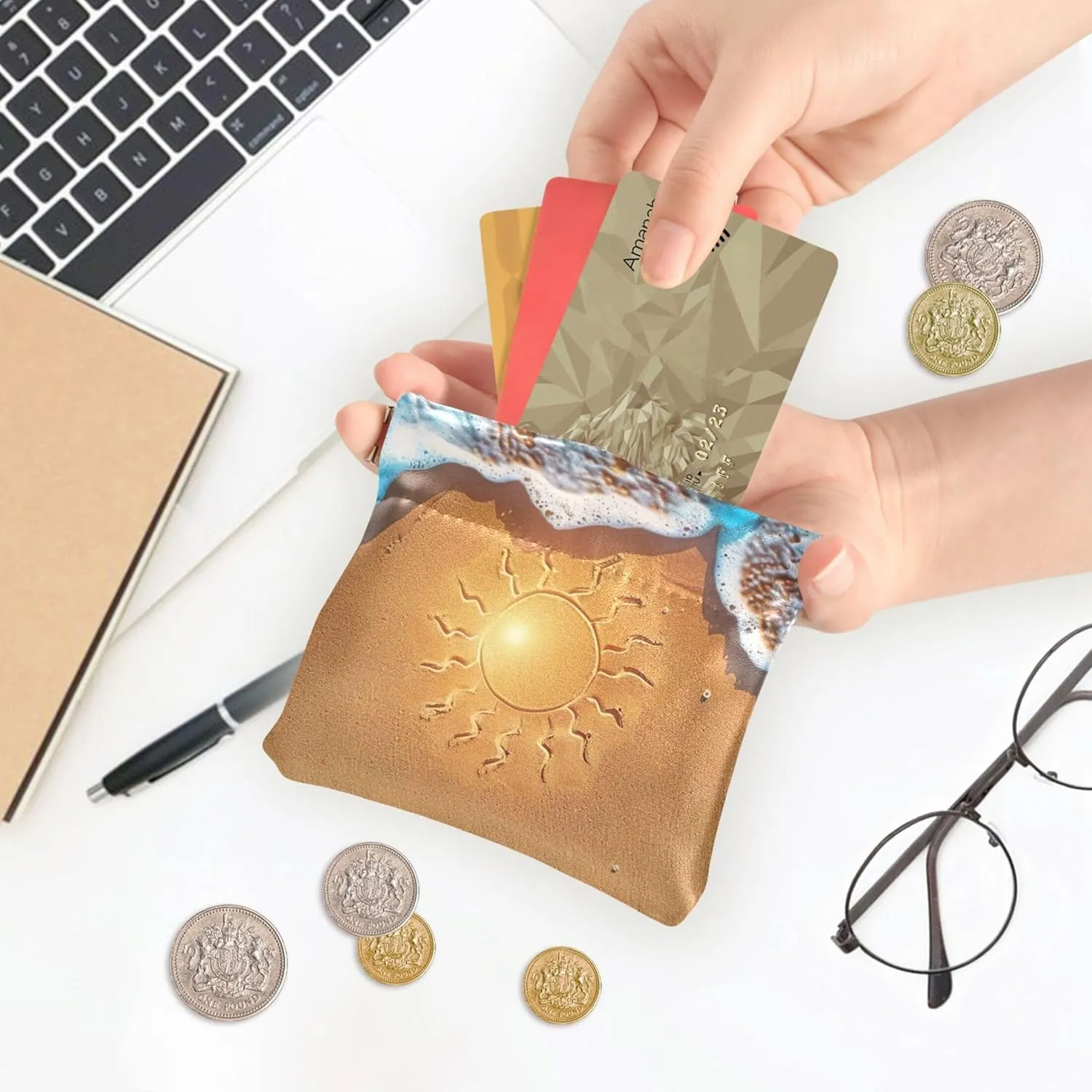 Sun Sand Exotic Summer Beach Coin Purse for Women Leather Animal Squeeze Girls Small Change Purse