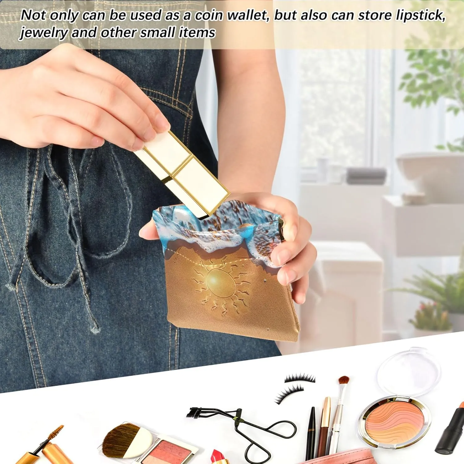 Sun Sand Exotic Summer Beach Coin Purse for Women Leather Animal Squeeze Girls Small Change Purse