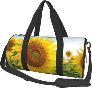 Sunflower Field Print Round Large Capacity Travel Luggage Bags,Men's and Women's Hand-Held Travel Clothing Bags