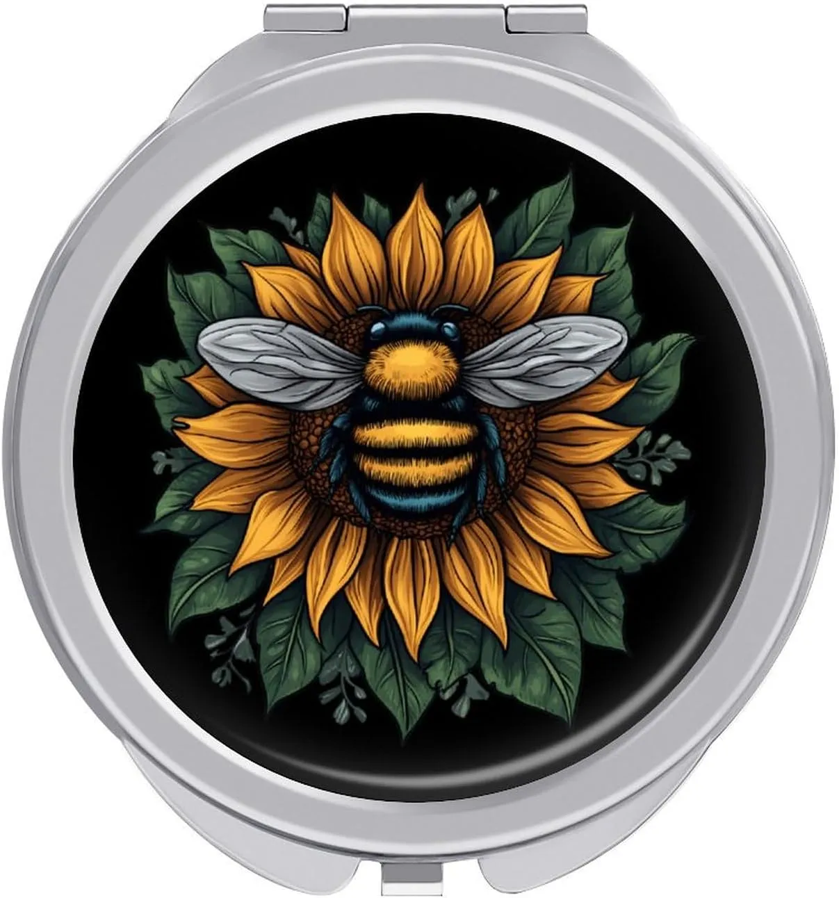 Sunflower Save The Bees Compact Makeup Mirror Mini Foldable Cosmetic Mirror Portable Travel Mirror for Purse Pocket