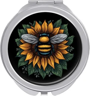 Sunflower Save The Bees Compact Makeup Mirror Mini Foldable Cosmetic Mirror Portable Travel Mirror for Purse Pocket
