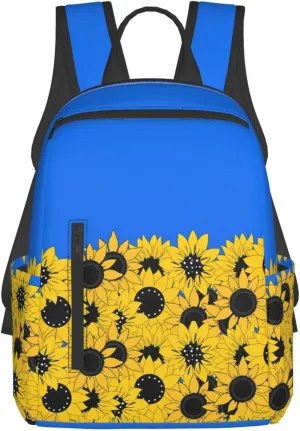 Sunflowers and Blue Ukraine Flag Travel Backpacks Casual Laptop Backpack Sport Rucksack Large Capacity Daypack Multi-Pockets Adjustable Strap Bag for Working Hiking