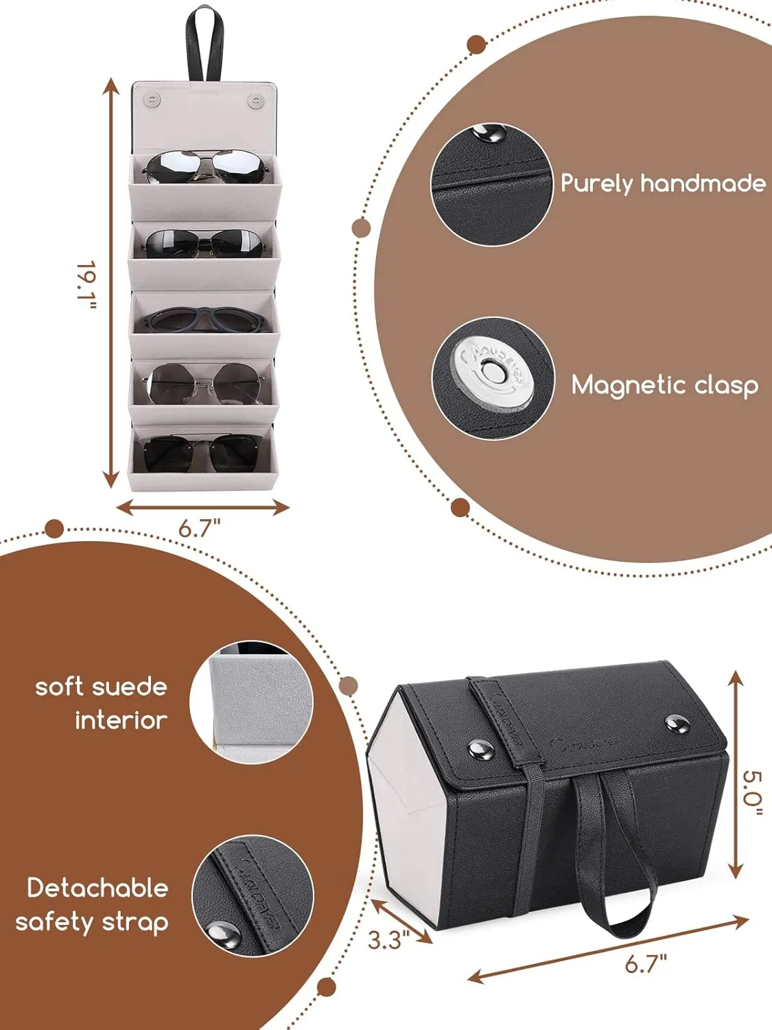 Sunglasses Travel Case Organizer Hangable for Men Women, Eyeglasses Foldable Storage Organizer
