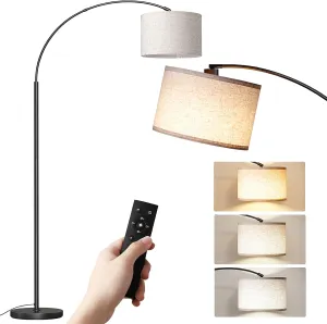 SUNMORY Arc Floor Lamp with Remote,Modern Floor Lamp with Stepless Dimmable Bulb,75″Height Tall Lamp for Living Room with Hanging Drum Shade and Weighted Base.Mid Century Standing Lamp for Bedroom