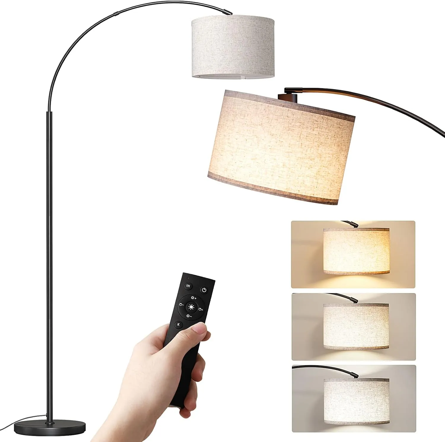 SUNMORY Arc Floor Lamp with Remote,Modern Floor Lamp with Stepless Dimmable Bulb,75″Height Tall Lamp for Living Room with Hanging Drum Shade and Weighted Base.Mid Century Standing Lamp for Bedroom