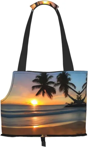 Sunset Beach Printed Pet Shoulder Bag, Specially Designed for Small Dogs and Cats, Multifunctional Shoulder and Handbag