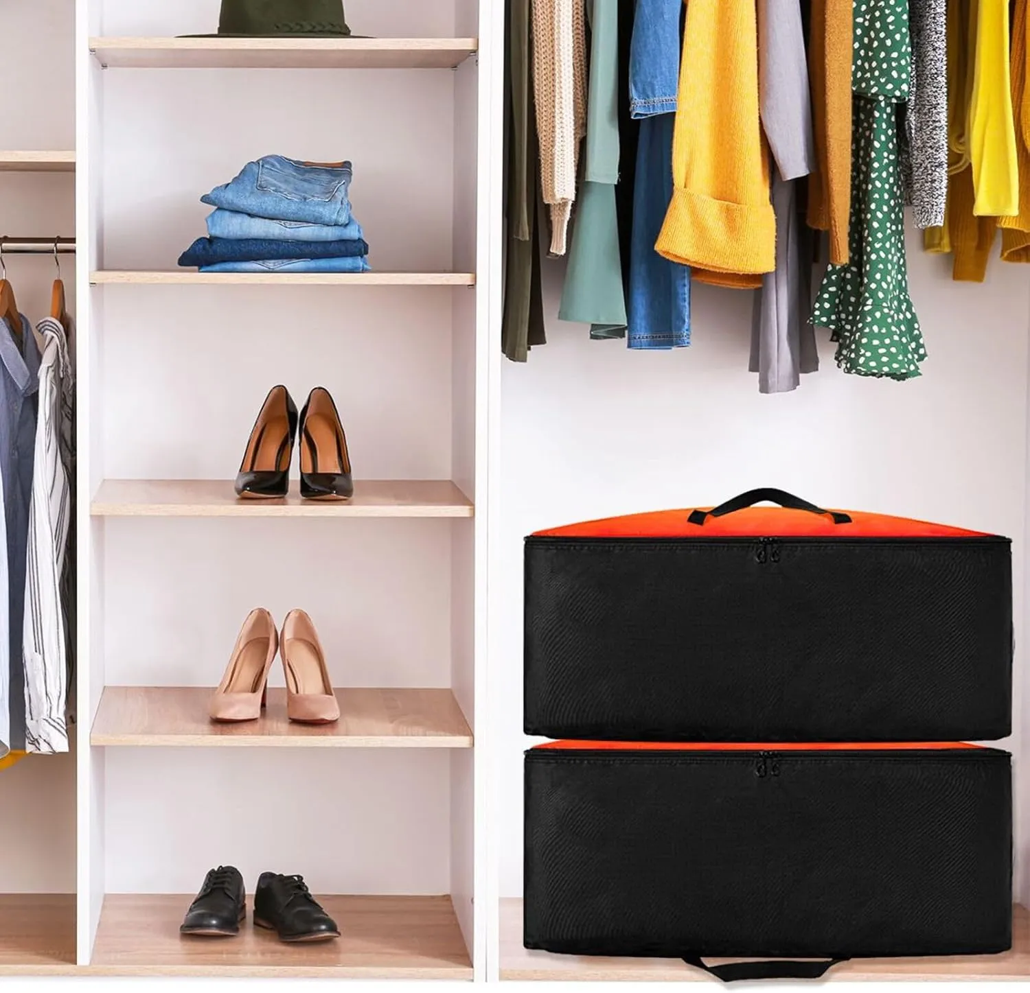 Sunset Gradient Storage Bags, 27.5x19.7x11 In, Garment Storage Organizer Travel Cargo Duffel Bags Storage Organizer for Clothes, Bedding, Comforter