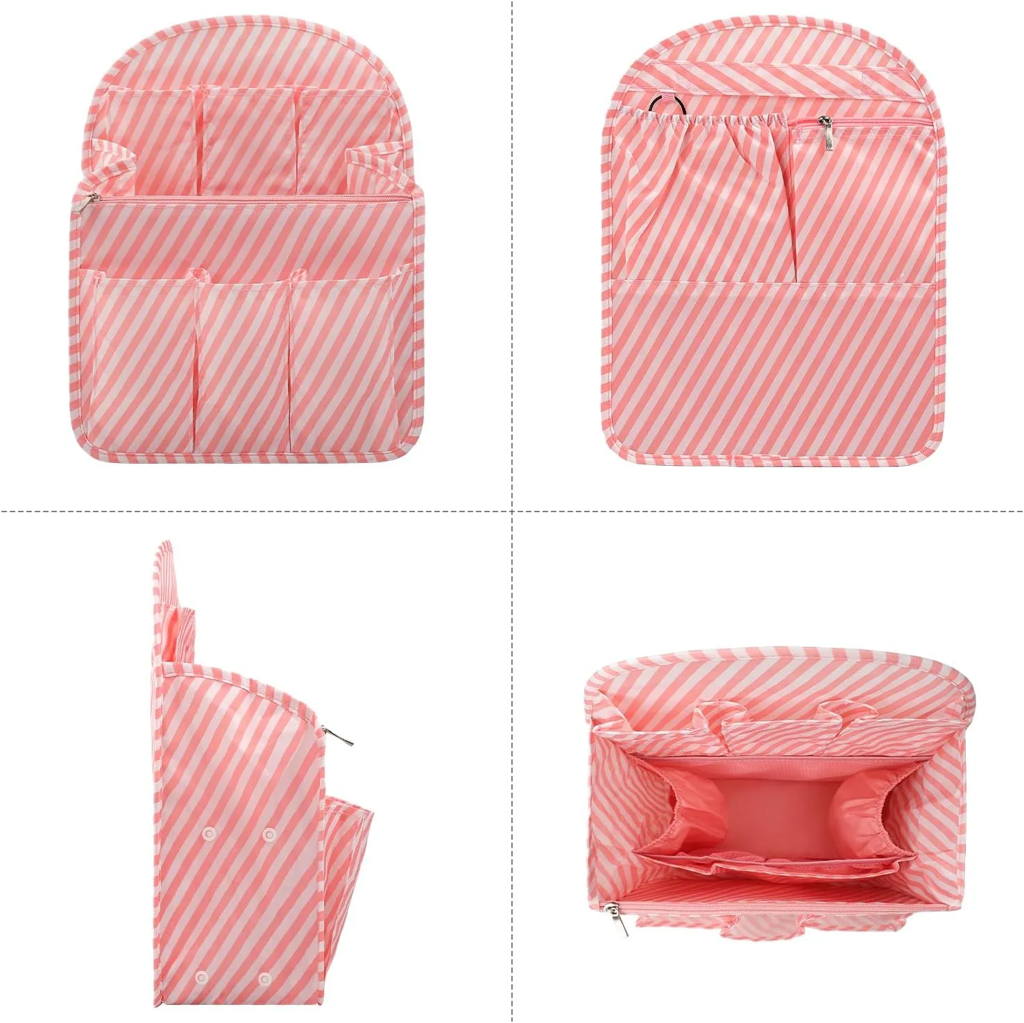 Surblue Backpack Organizer Insert Liner Hanging Travel Rucksack Purse and Handbag Insert Pocket, High-capacity Divider Foldable Nylon Shoulder Bag Organizer for Men and Women, (Pink, L)