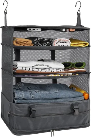 Surblue Hanging Closet Storage Bag Collapsible 3-Shelf Washable Oxford Fabric with 2 Hooks (XL 17.71 * 11.81 * 20in, Grey)