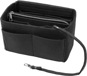 Surblue Purse Organizer Insert for Handbags, Felt Bag Organizer, Tote Bag Organizer, Tote Shaper Insert With Zippers, Thicken and Portable Handbag in Bag for Speedy Neverfull PM MM, (Black, S)