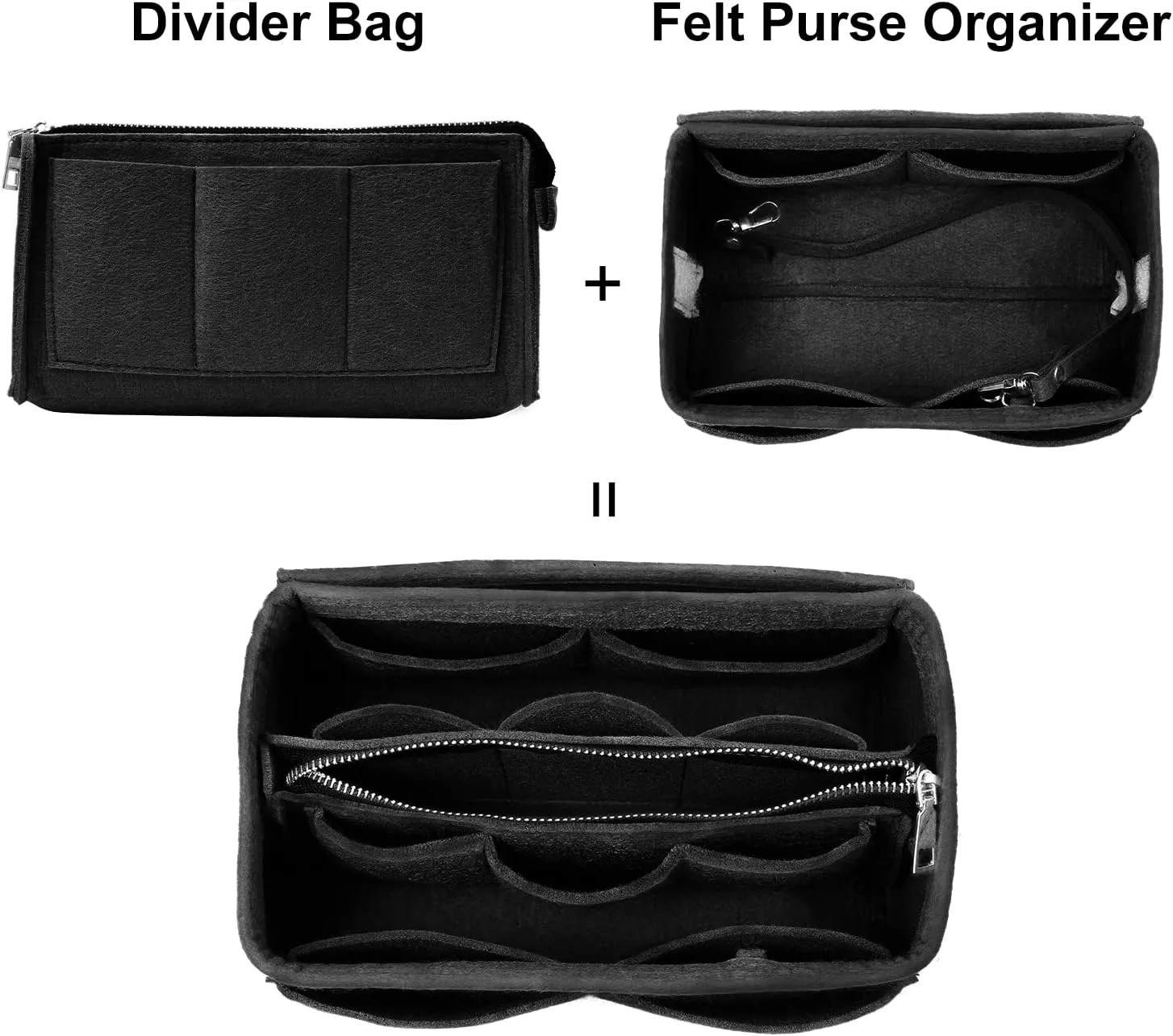 Surblue Purse Organizer Insert for Handbags, Felt Bag Organizer, Tote Bag Organizer, Tote Shaper Insert With Zippers, Thicken and Portable Handbag in Bag for Speedy Neverfull PM MM, (Black, S)