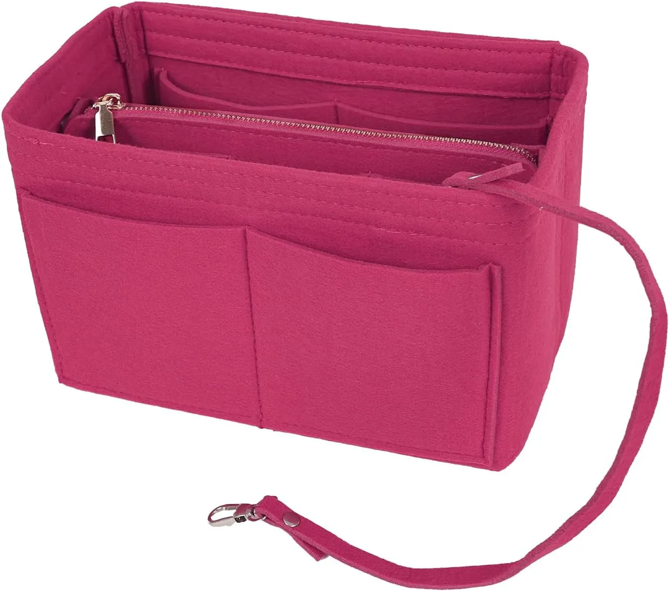 Surblue Purse Organizer Insert for Handbags, Felt Bag Organizer, Tote Bag Organizer, Tote Shaper Insert With Zippers, Thicken and Portable Handbag in Bag for Speedy Neverfull PM MM, (Rose, S)