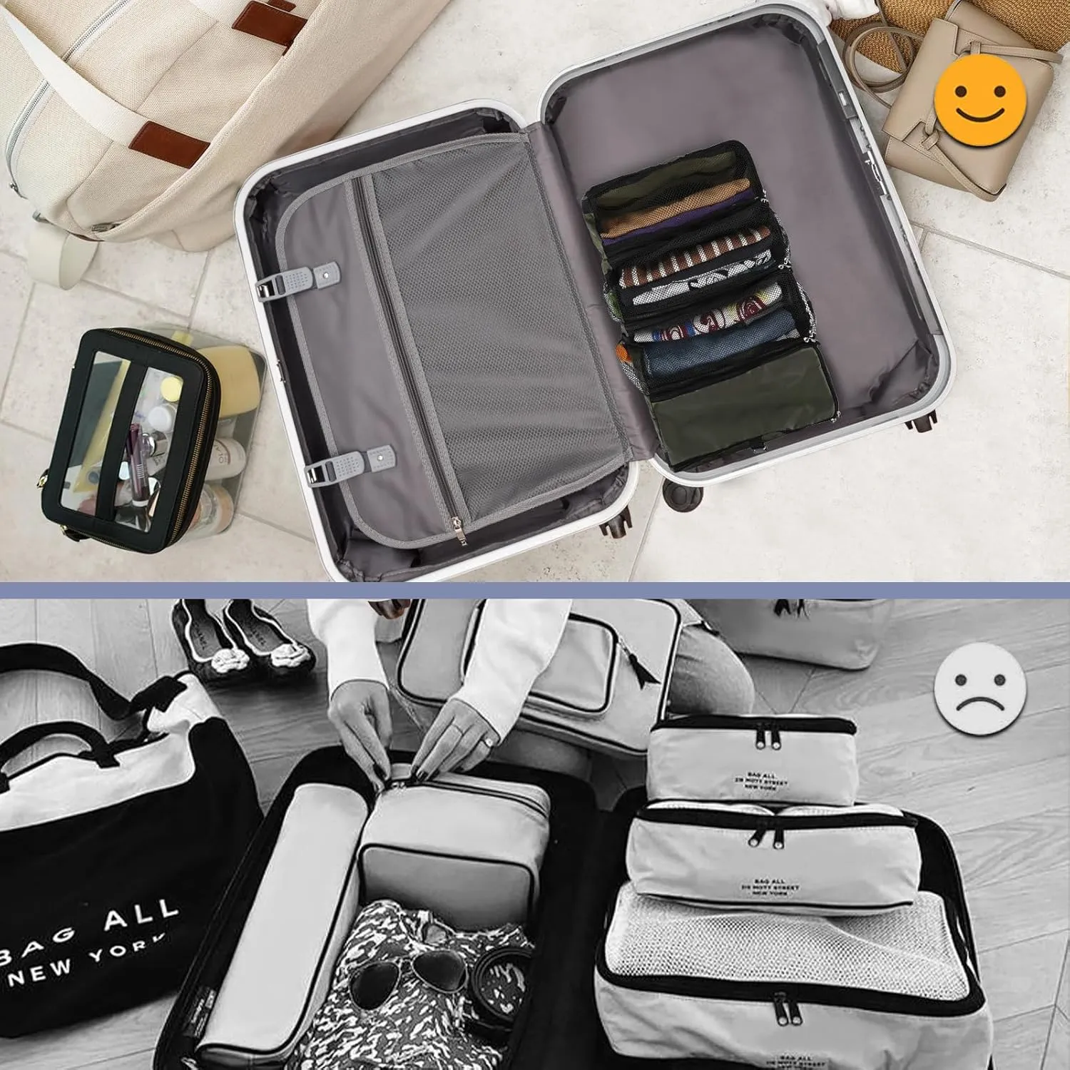 Surblue Travel Hanging Luggage Organizer Portable Suitcase Closet Organizer Multiple Compartments Collapsible Compression Packing Cubes Shelf, Green, S