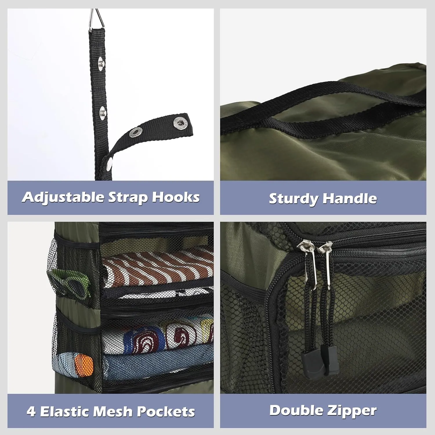 Surblue Travel Hanging Luggage Organizer Portable Suitcase Closet Organizer Multiple Compartments Collapsible Compression Packing Cubes Shelf, Green, S