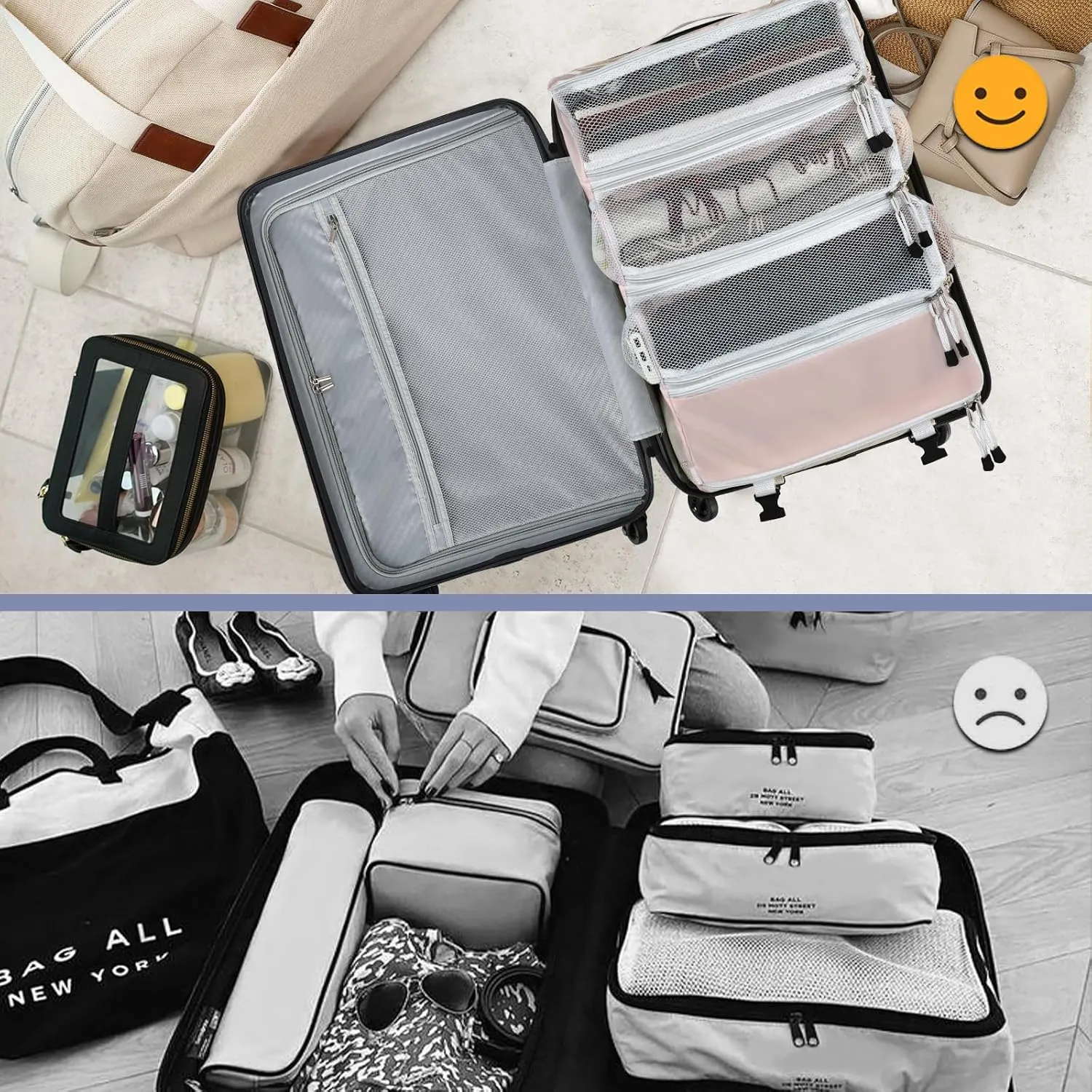 Surblue Travel Hanging Luggage Organizer Portable Suitcase Closet Organizer Multiple Compartments Collapsible Compression Packing Cubes Shelf, Pink, M