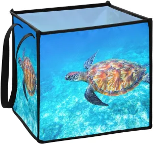 susiyo Laundry Bag with Handles Green Sea Turtle in Shallow Seawater Collapsible Dirty Clothes Baskets for Bathroom Dorm - 13inch